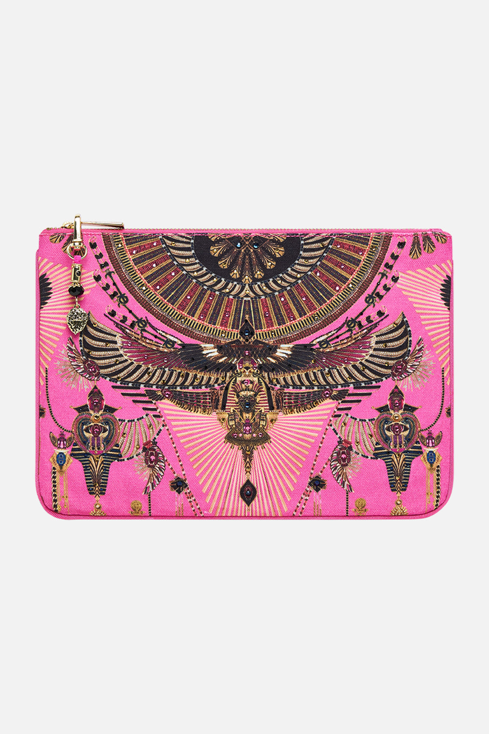 CAMILLA Small Canvas Clutch in Song of The Scarab print. 