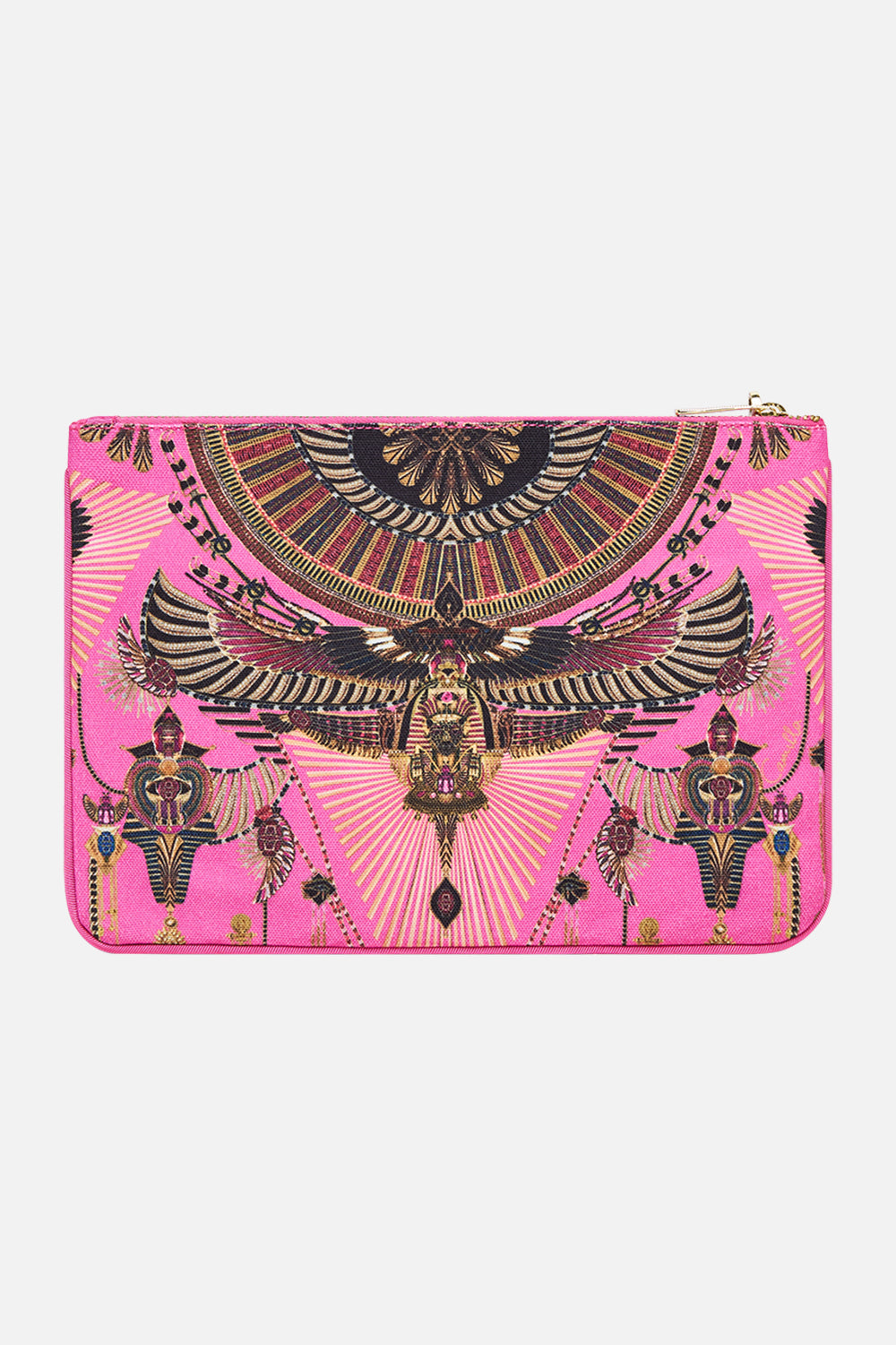 CAMILLA Small Canvas Clutch in Song of The Scarab print. 