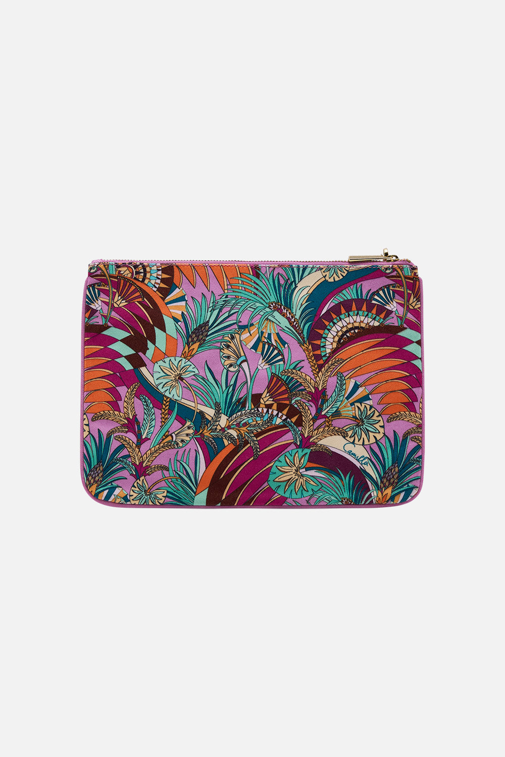 CAMILLA Small Canvas Clutch in Giza Goddess print. 