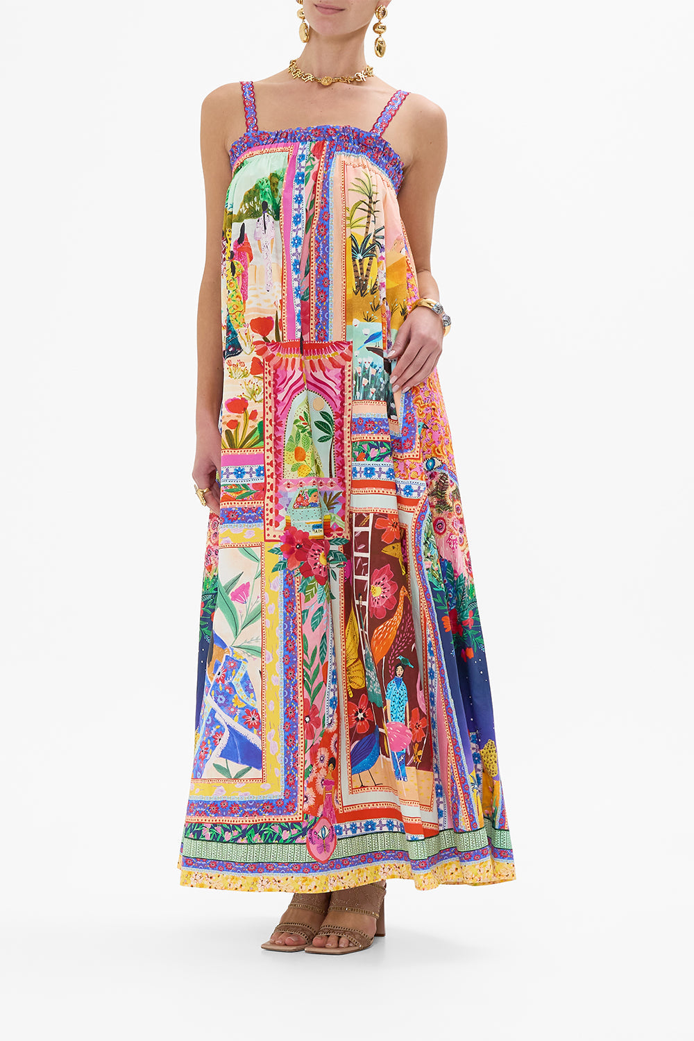 CAMILLA Wide Strap Sundress in Roeqiyas Realm print. 