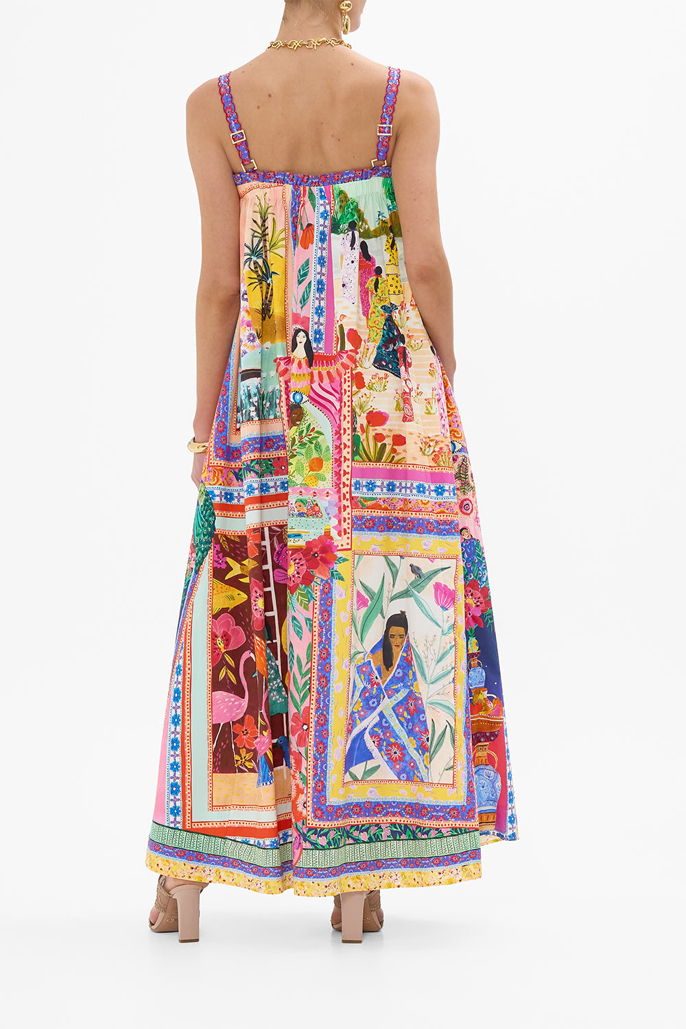 CAMILLA Wide Strap Sundress in Roeqiyas Realm print. 