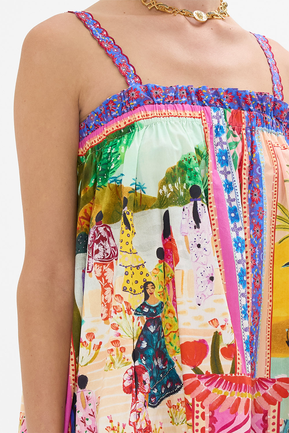 CAMILLA Wide Strap Sundress in Roeqiyas Realm print. 