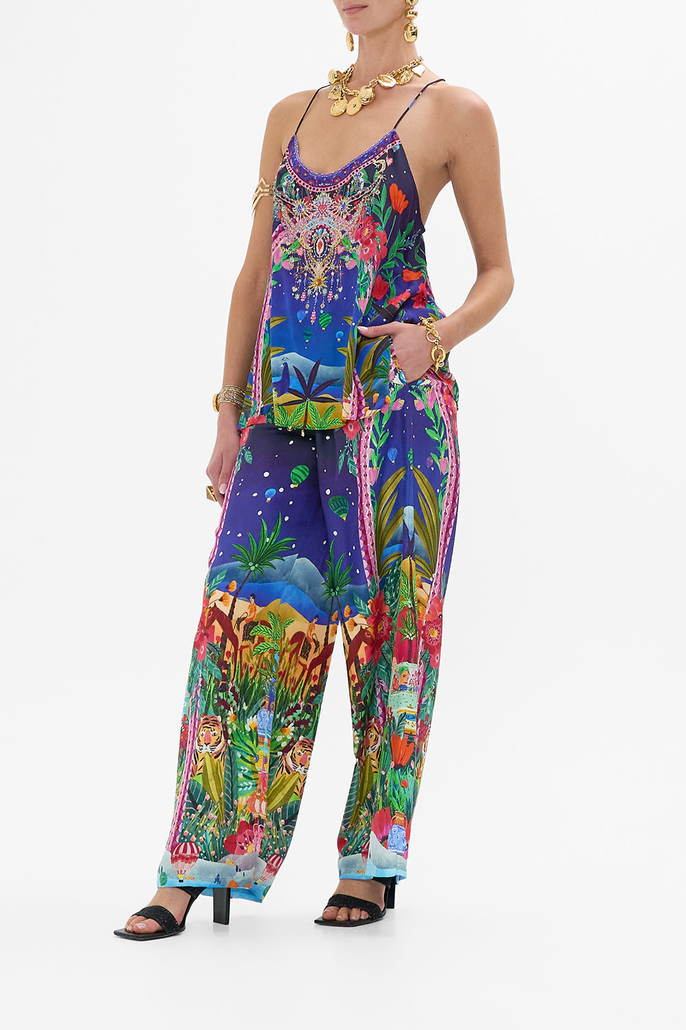 CAMILLA Straight Leg Pant in Midnight Muses print. 