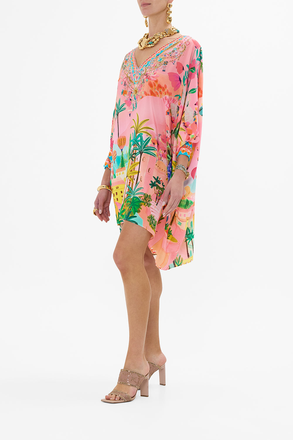 CAMILLA Short Kaftan With Cuff in Sister Sunset print. 