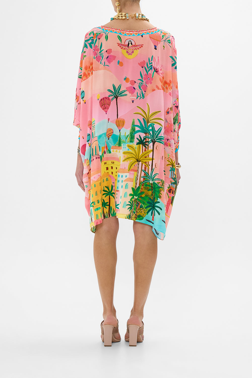 CAMILLA Short Kaftan With Cuff in Sister Sunset print. 