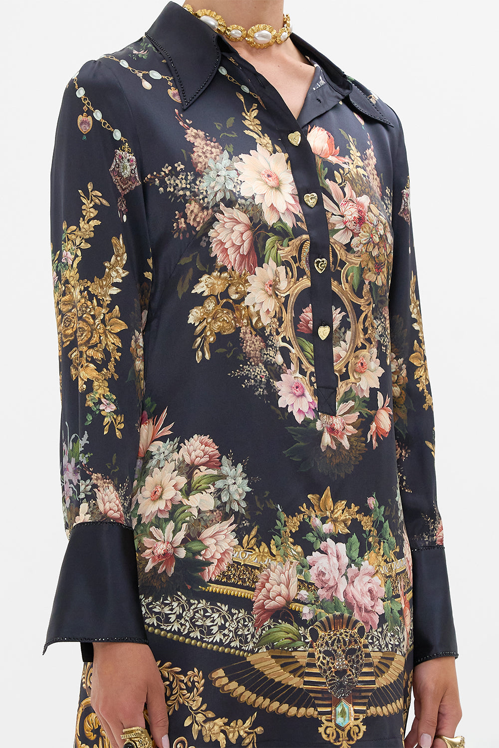 CAMILLA mini shirt dress in Dynasty Daze print. 