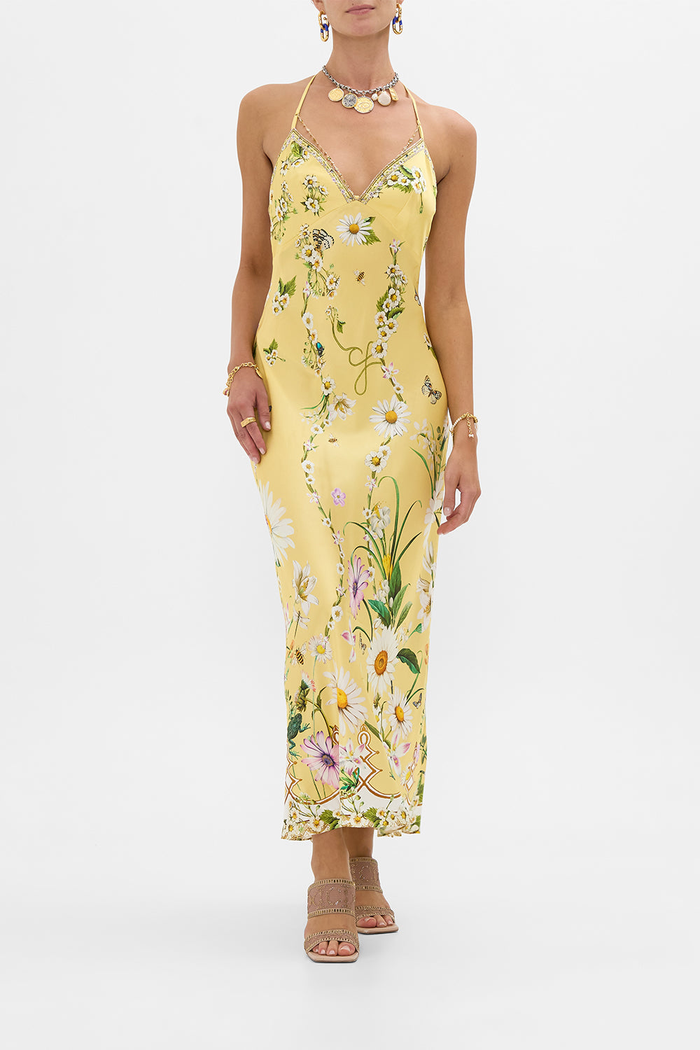 The CAMILLA Chain Detail Slip Dress in our Daisy Chains print.