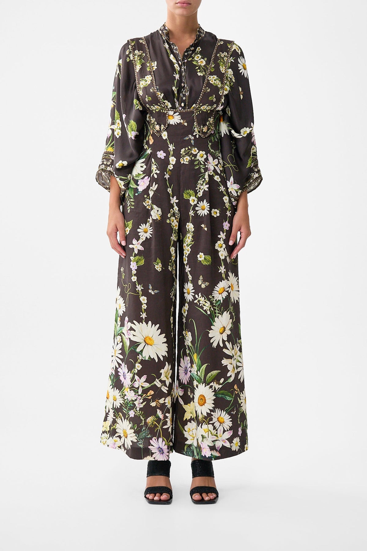 The CAMILLA Detachable Strap Wide Leg Jumpsuit in our Dish It, Daisy print.