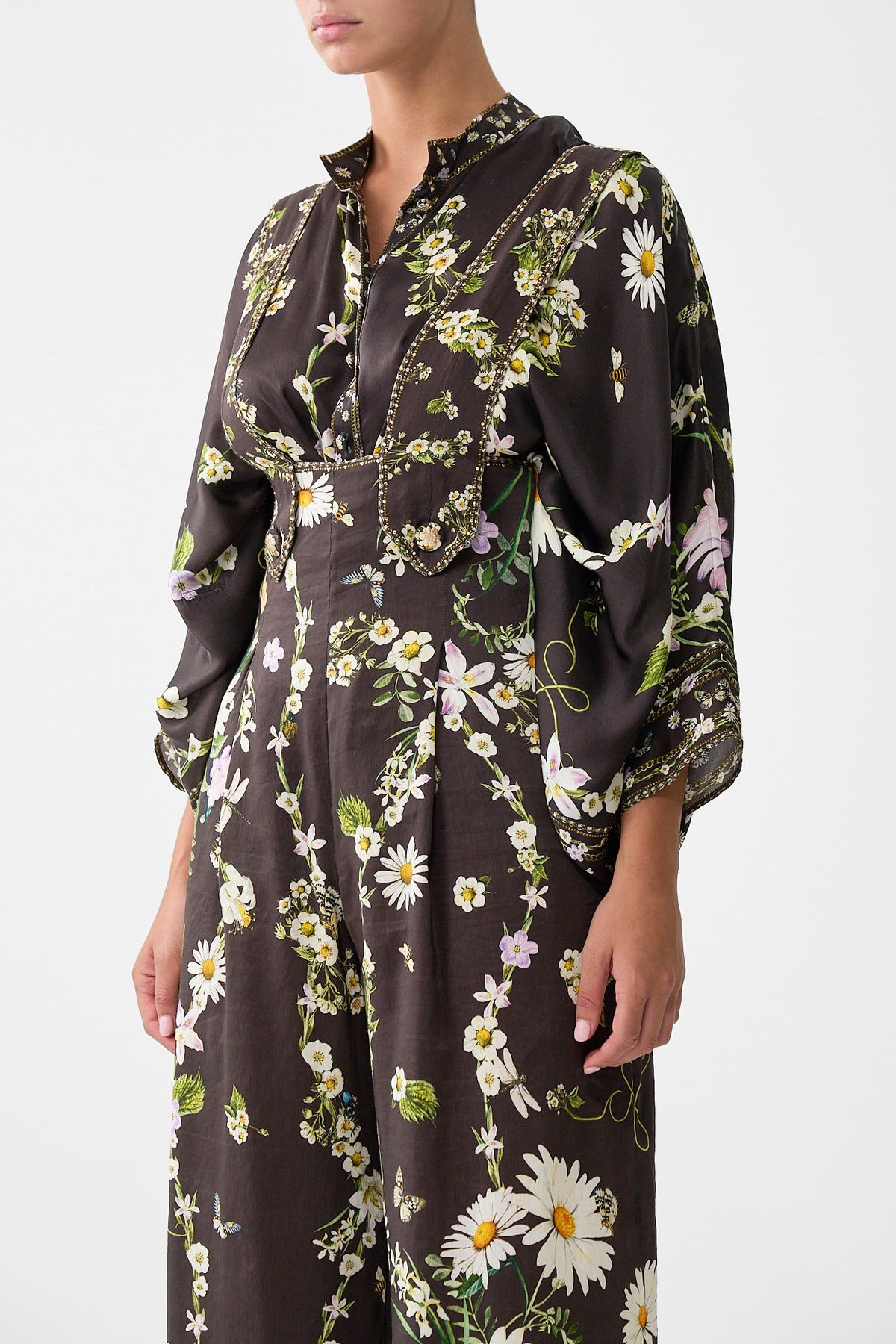 The CAMILLA Detachable Strap Wide Leg Jumpsuit in our Dish It, Daisy print.