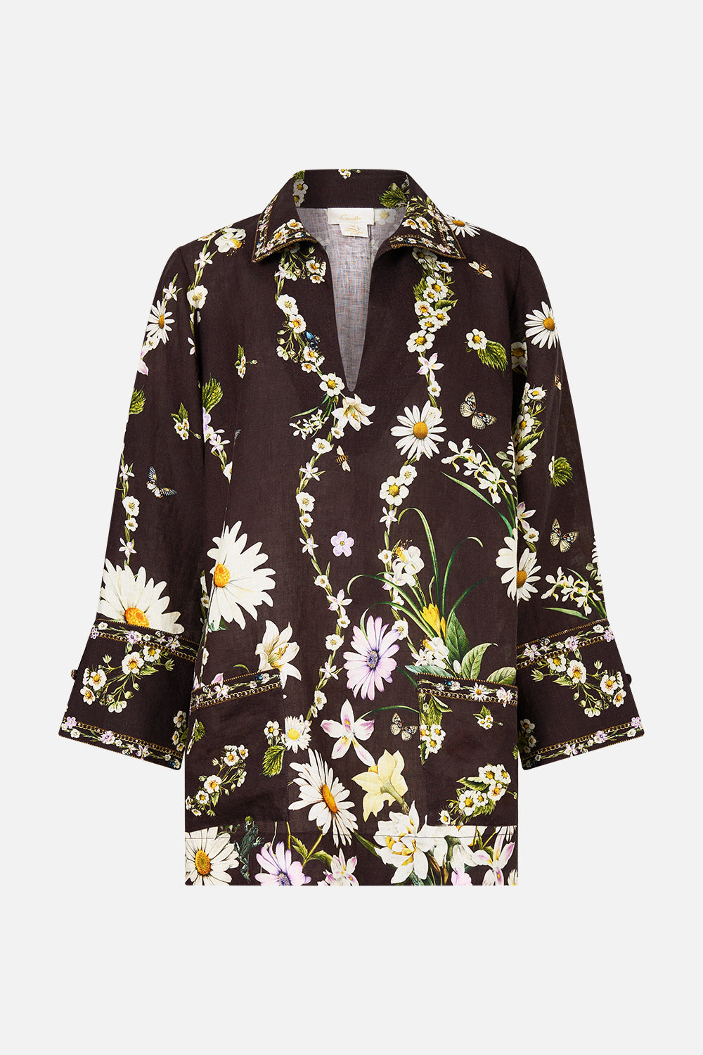 The CAMILLA Long Sleeve Tunic Dress in our Dish It, Daisy print.