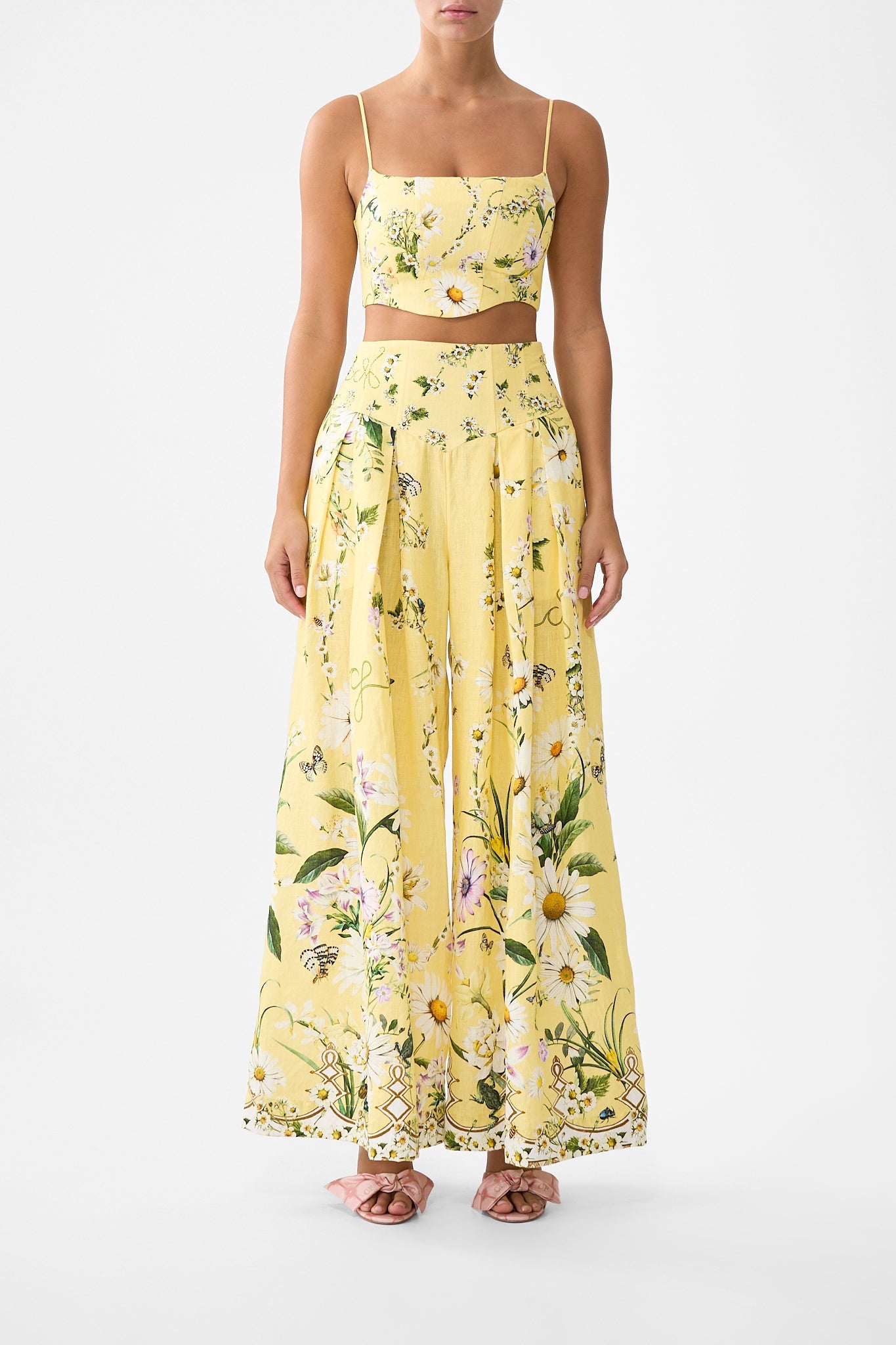 The CAMILLA TIERED SHORT DRESS WITH NECK FRILL FLORAL FREEFALL in our  print.