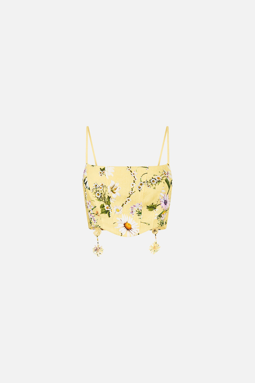 The CAMILLA TIERED SHORT DRESS WITH NECK FRILL FLORAL FREEFALL in our  print.