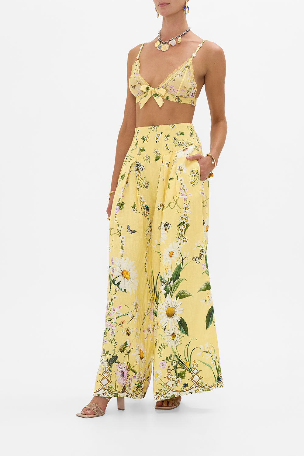 The CAMILLA Corset Waist Wide Leg Pant in our Daisy Chains print.