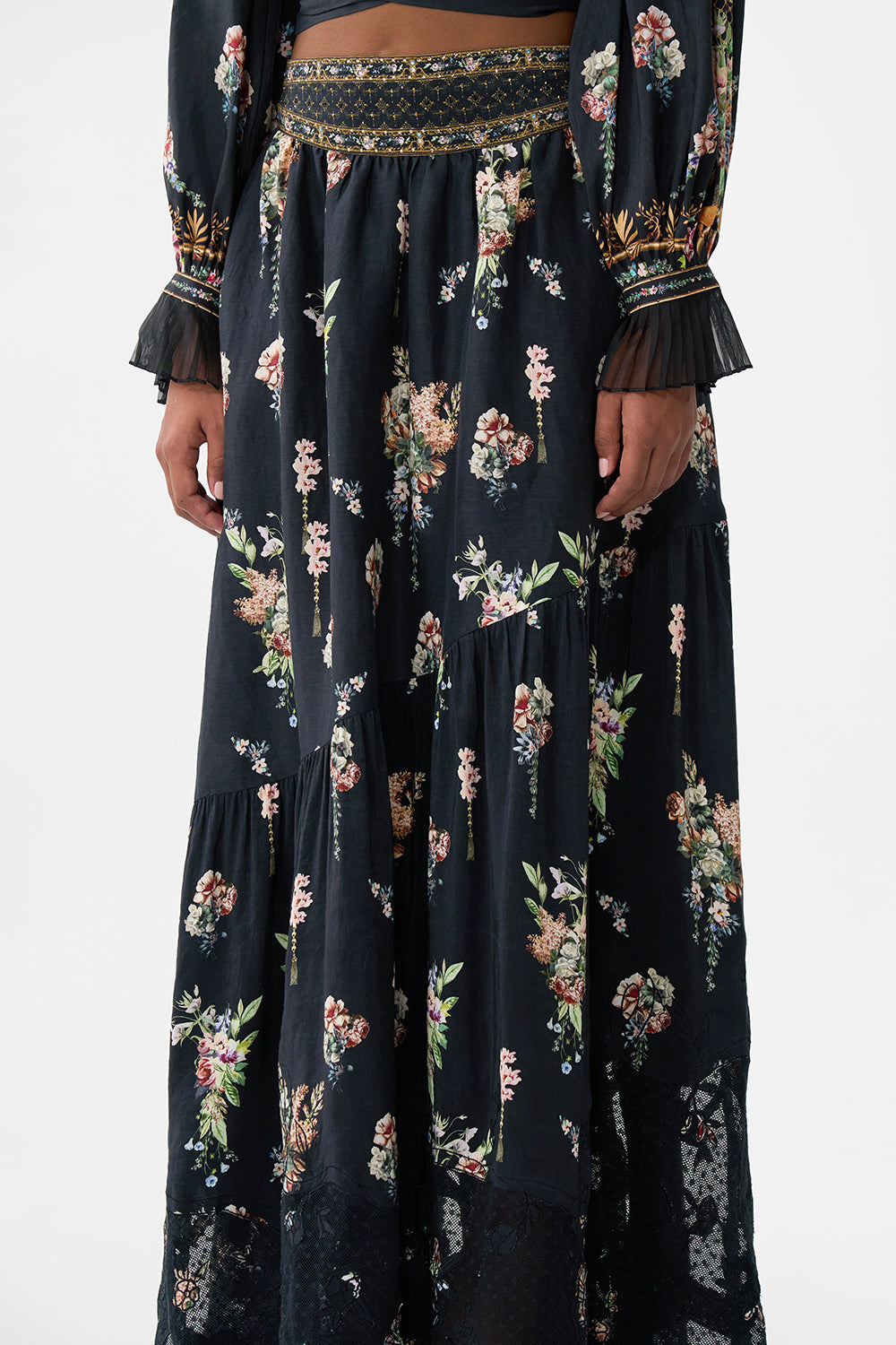 The CAMILLA Skirt With Shaped Seam in our Noble Endeavours print.