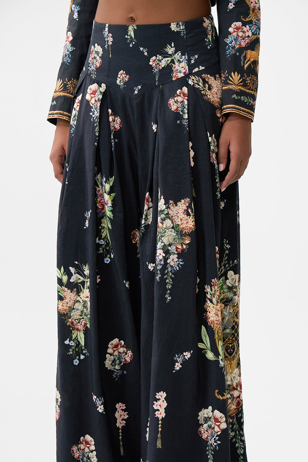 The CAMILLA Corset Waist Wide Leg Pant in our Noble Endeavours print.