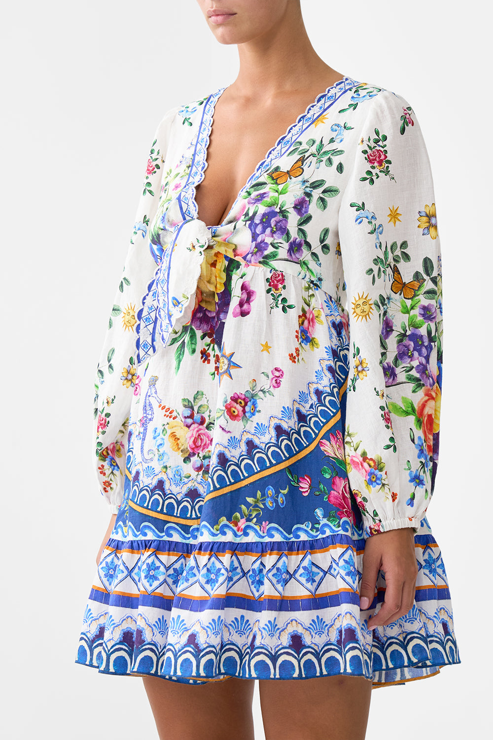 The CAMILLA DIAMOND NECK THICK STRAP ONE PIECE W RINGS BATHING BOMBSHELL in our  print.