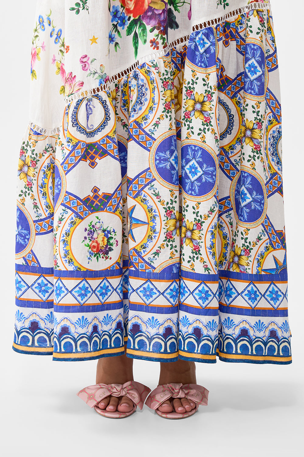 The CAMILLA BUTTON THROUGH BLOUSON SLEEVE BLOUSE ORNATE ON A PLATE in our ORNATE ON A PLATE print.