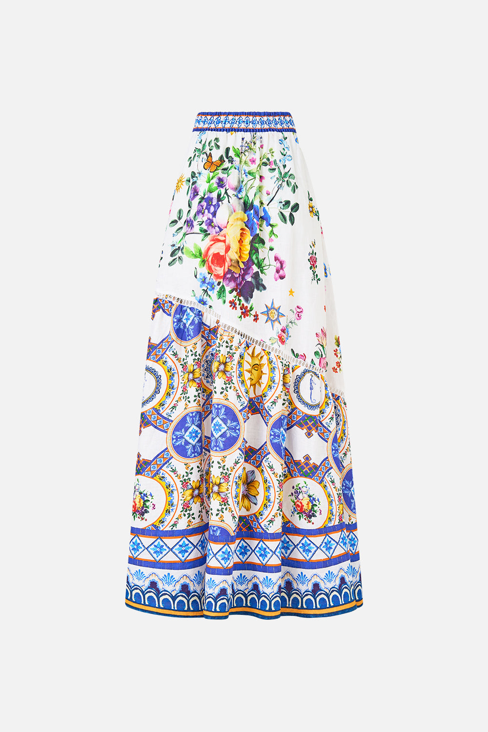 The CAMILLA BUTTON THROUGH BLOUSON SLEEVE BLOUSE ORNATE ON A PLATE in our  print.
