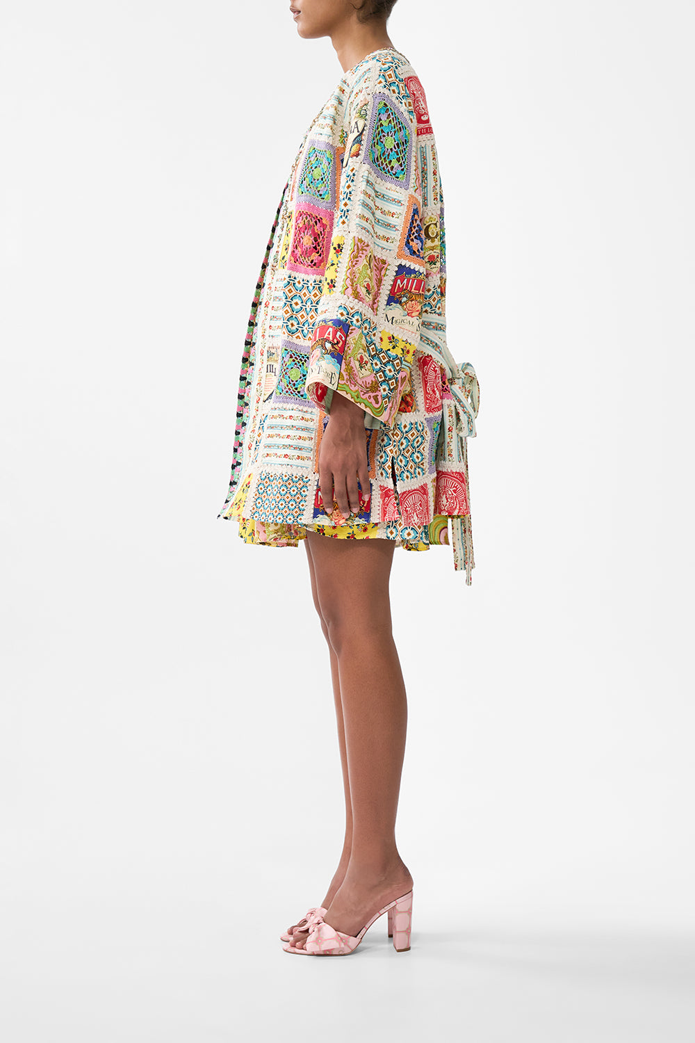 The CAMILLA HIGH NECK MAXI DRESS WITH TIE BACK TILES DARLS in our  print.