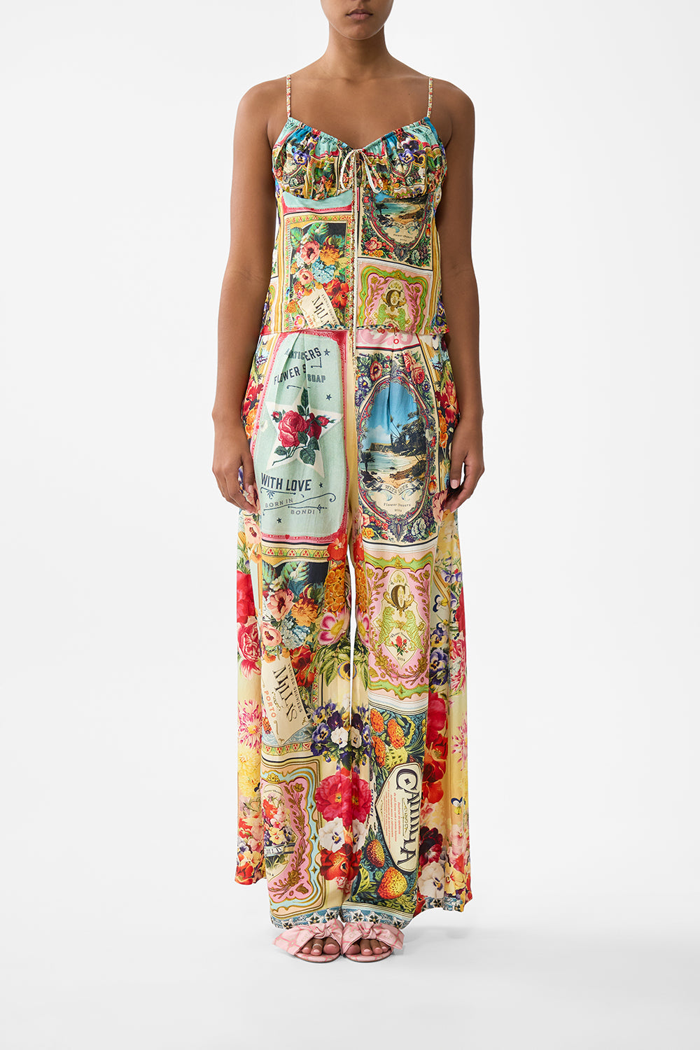 The CAMILLA Gathered Bodice Bias Top in our Soap Opera print.