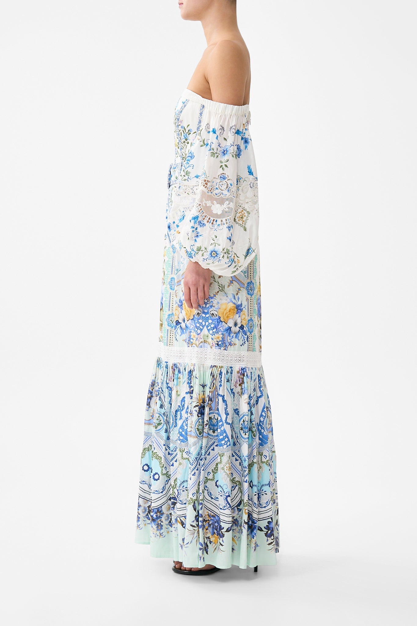 The CAMILLA LACE SLEEVE MINI DRESS BAZAAR BLOOMS in our BAZAAR BLOOMS print.