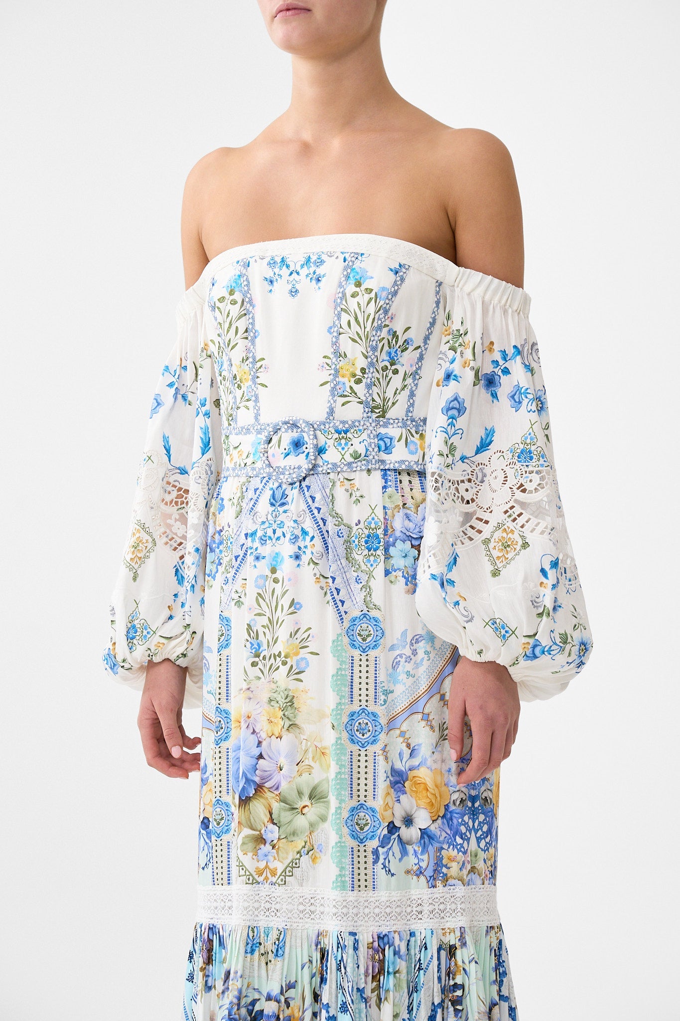 The CAMILLA LACE SLEEVE MINI DRESS BAZAAR BLOOMS in our  print.