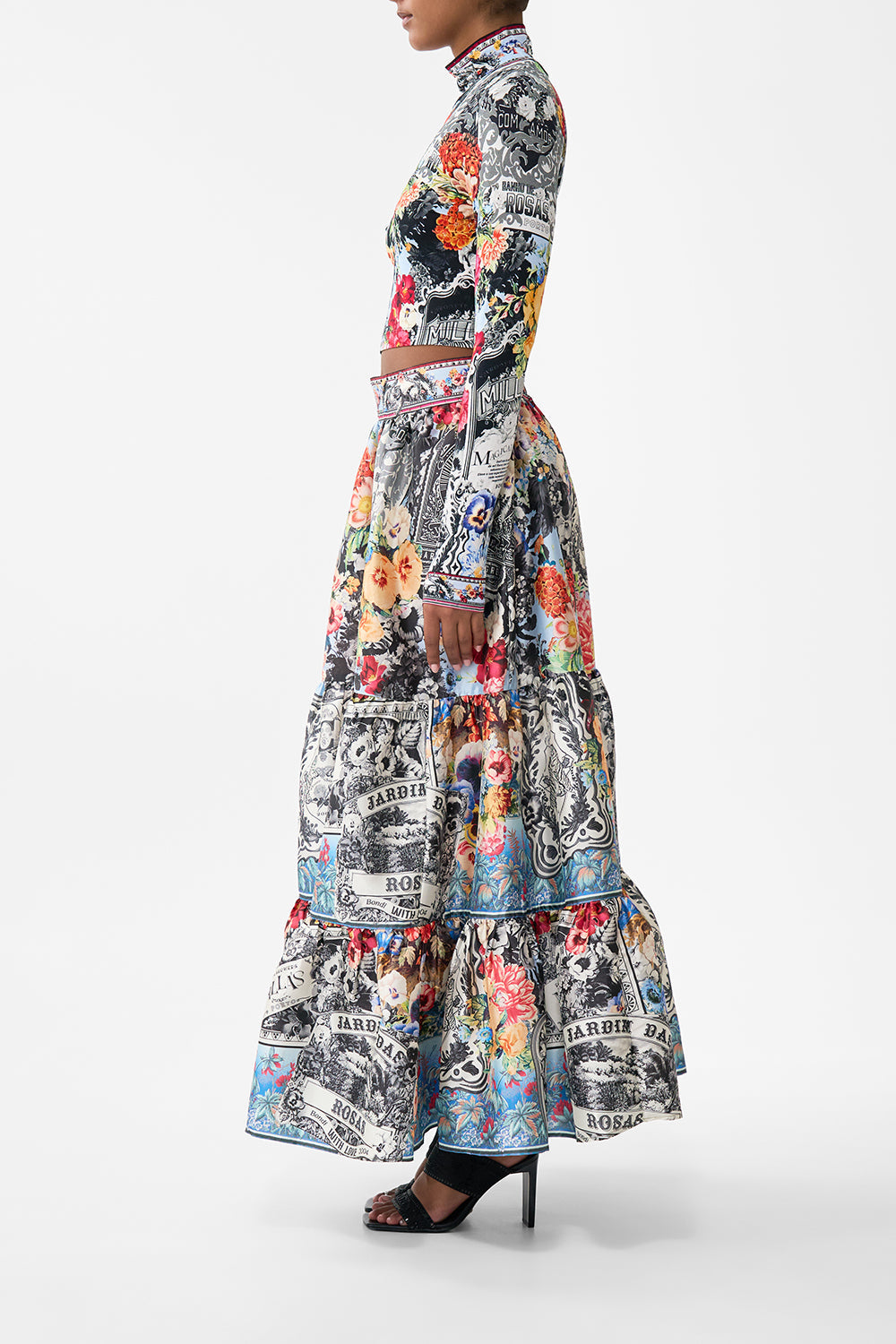 The CAMILLA High Waisted Tiered Skirt in our Flower Showers print.