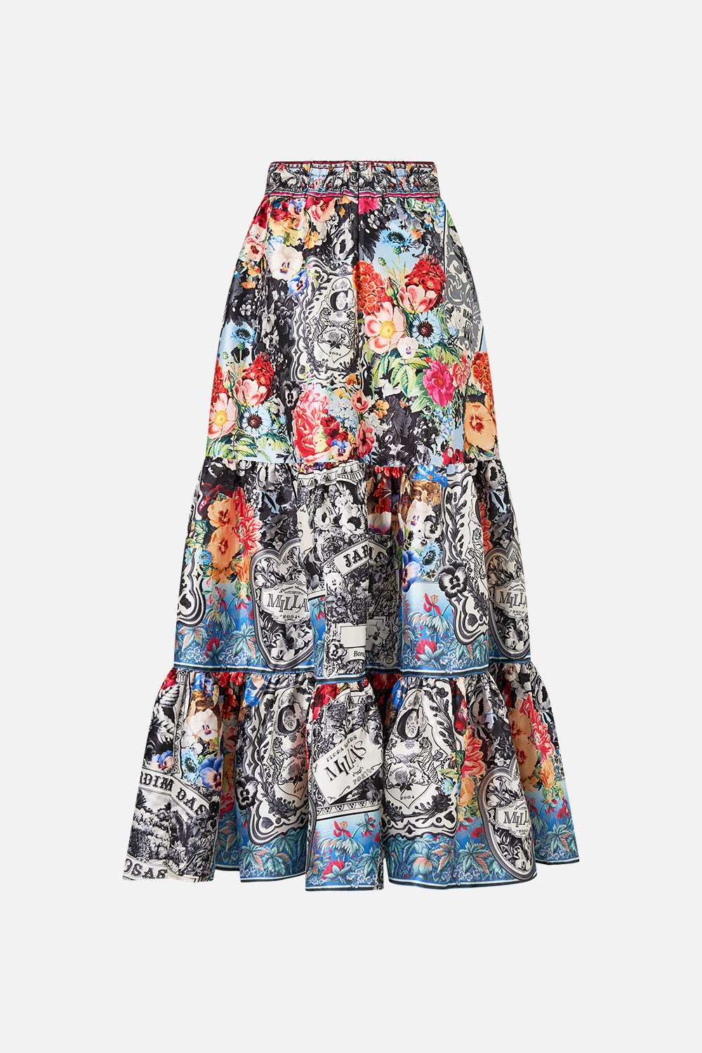 The CAMILLA High Waisted Tiered Skirt in our Flower Showers print.