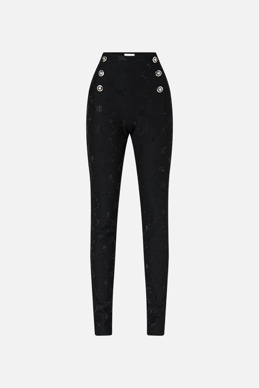 The CAMILLA Button Embellished Ponte Pant in our Solid Black print.