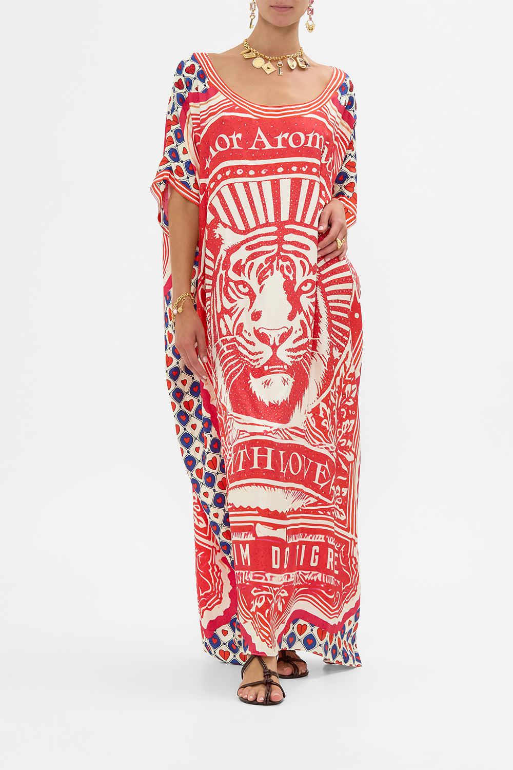 The CAMILLA Round Neck Kaftan in our Rinse & Roar print.