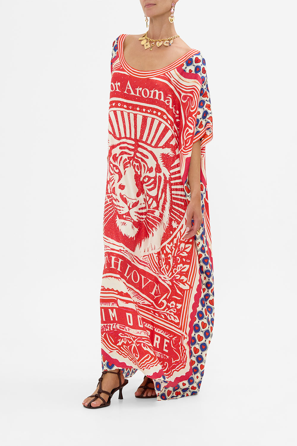 The CAMILLA Round Neck Kaftan in our Rinse & Roar print.