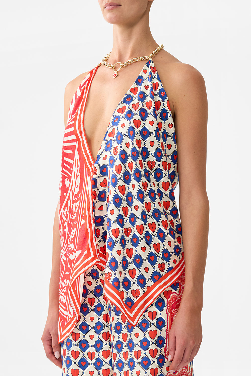 The CAMILLA Knotted Scarf Top in our Rinse & Roar print.