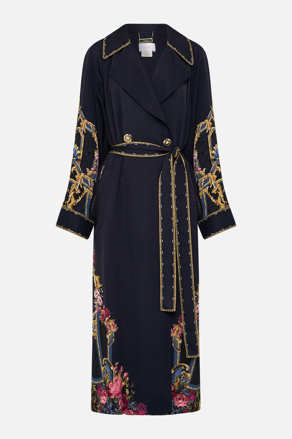 The CAMILLA Pleated Back Trench in our Ornate On A Plate print.