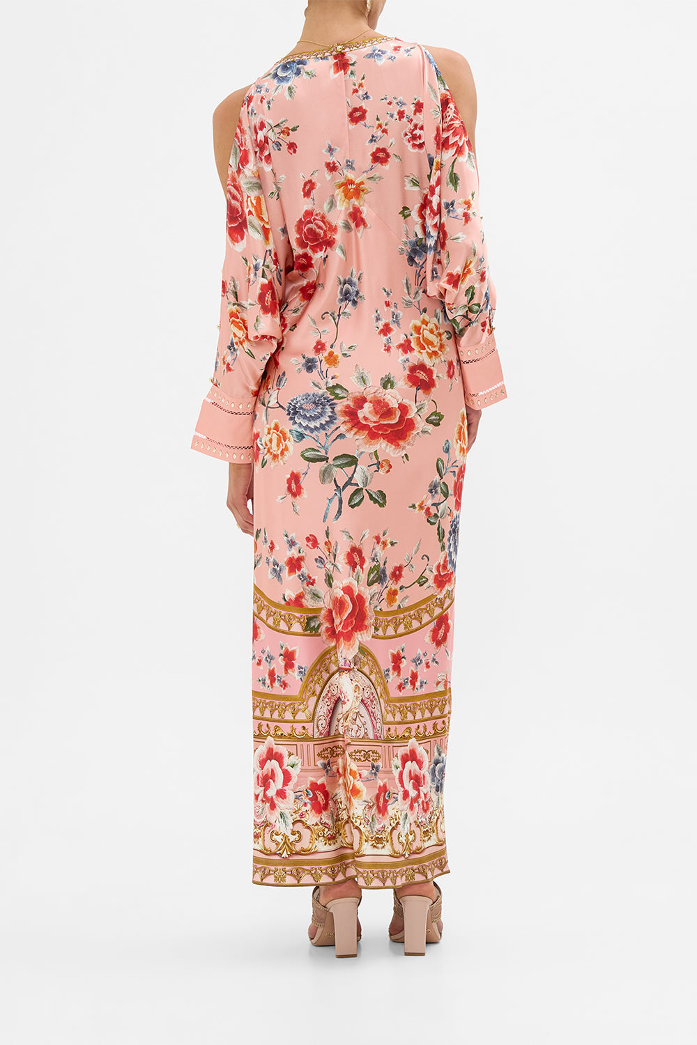 The CAMILLA Plunge Neck Draped Shoulder Dress in our Majestic Milla print.