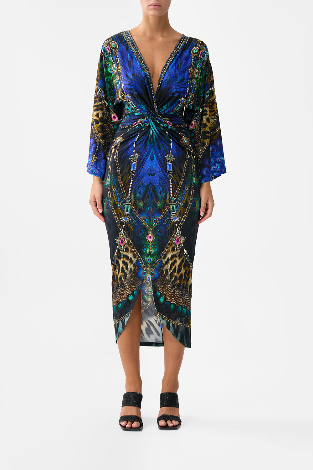 The CAMILLA Long Split Front Twist Dress in our Dominican Decadence print.