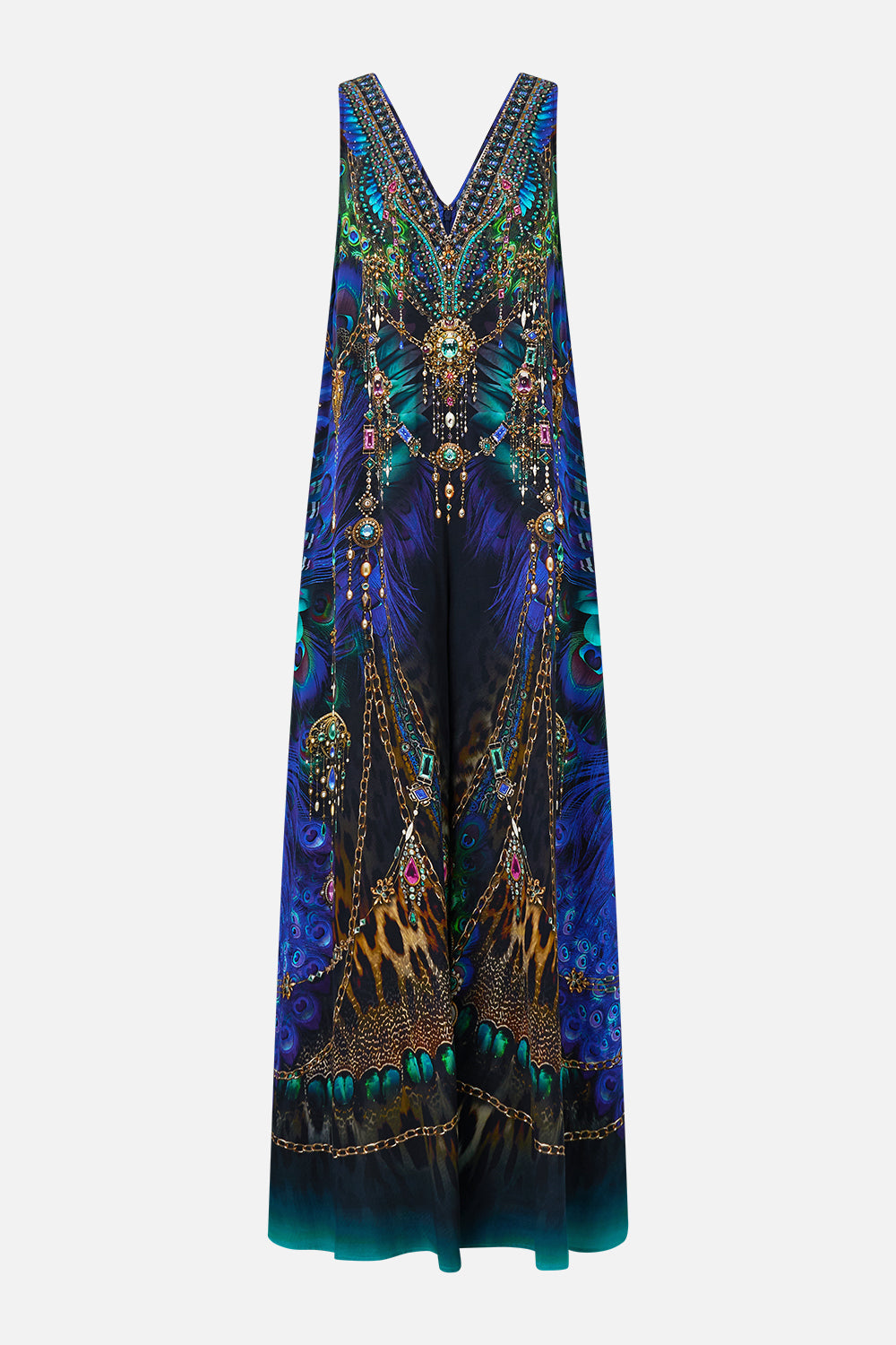 The CAMILLA V Neck Flared Jumpsuit in our Dominican Decadence print.