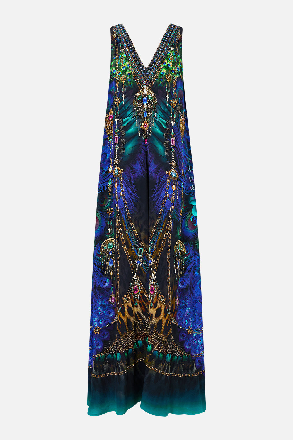 The CAMILLA FRILL NECK DRESS WITH HARDWARE PINK PORTO in our  print.