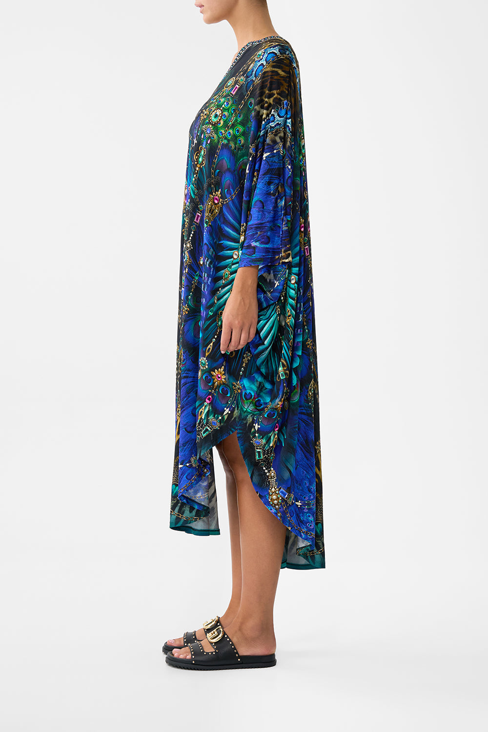The CAMILLA Jersey Long Kaftan With Rounded Hem in our Dominican Decadence print.