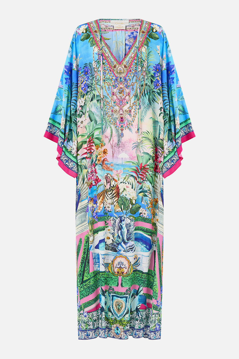 The CAMILLA V Neck Kaftan With Ties in our Spirit Of Santa Maria print.
