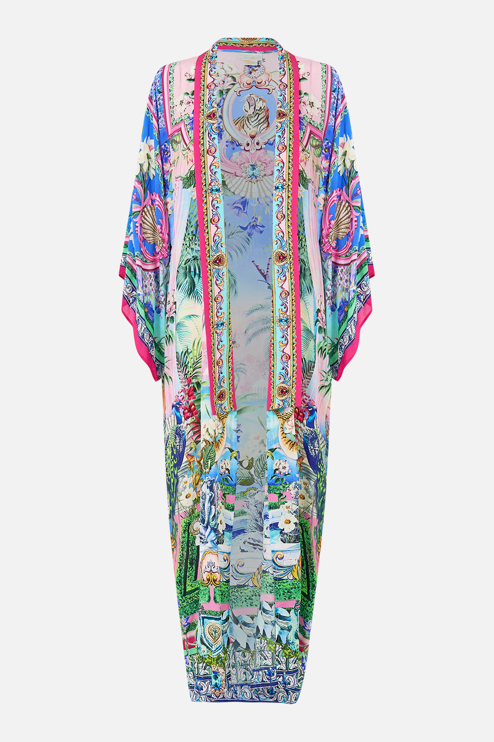 The CAMILLA Kimono Layer With Collar in our Spirit Of Santa Maria print.