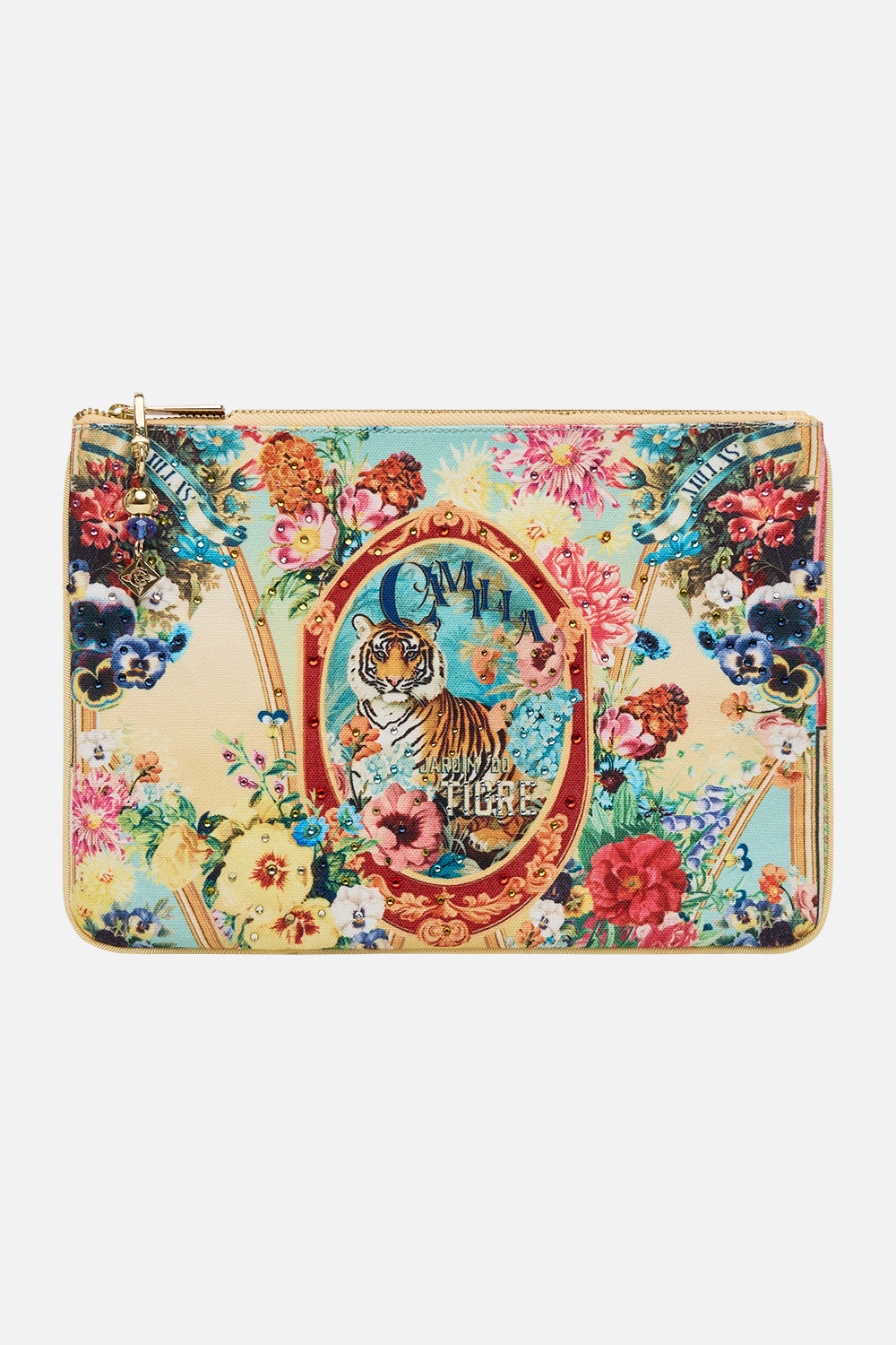 The CAMILLA Small Canvas Clutch in our Aromatic Tiger Flower print.