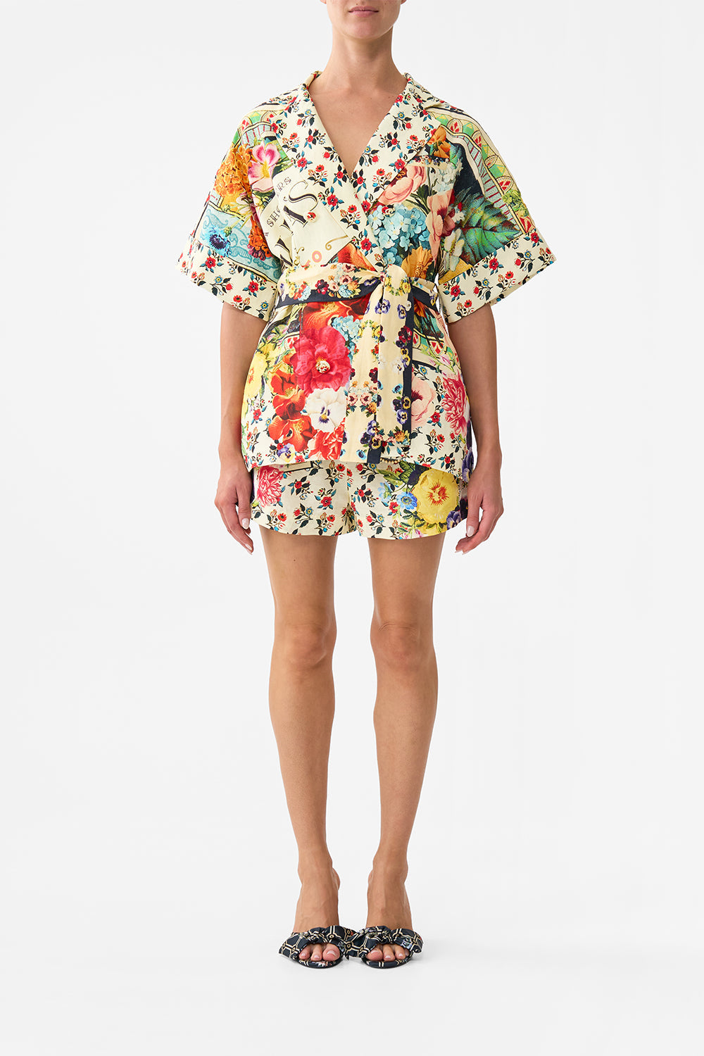 The CAMILLA Double Breasted Short Sleeve Jacket in our Aromatic Amor print.