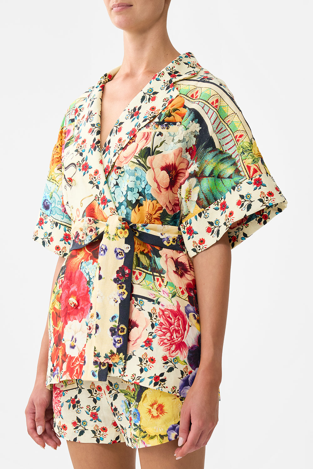 The CAMILLA WAIST TIE SHIRT DRESS SOAP OPERA in our  print.