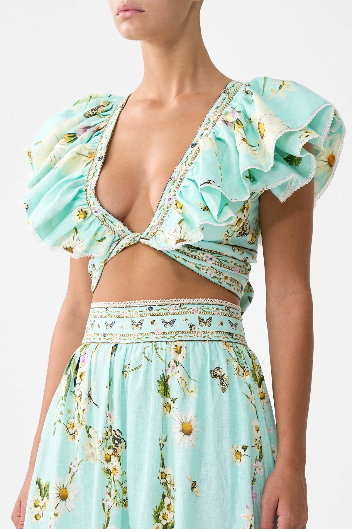 The CAMILLA Ruffle Wrap Top in our Floral Freefall print.