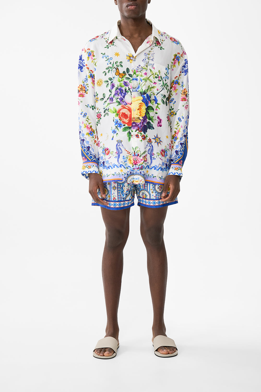 The CAMILLA SLEEVELESS SHIRTDRESS SPIRIT OF SANTA MARIA in our  print.