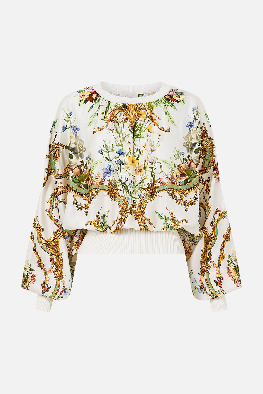 The CAMILLA Silk Body Knit Jumper in our Dressing Room Drama print.