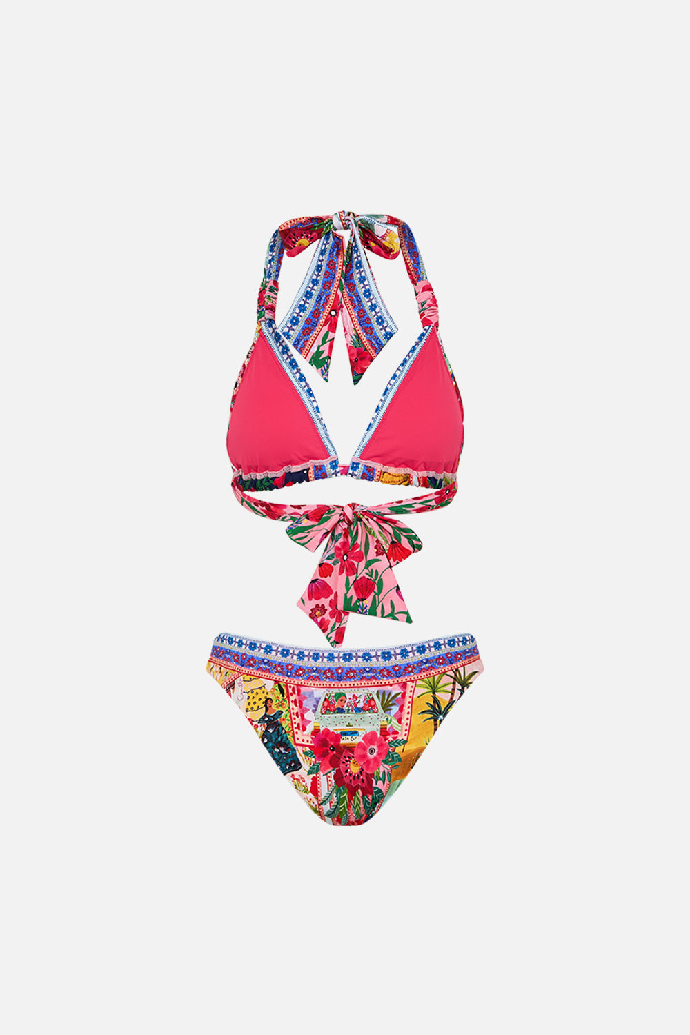 CAMILLA bikini with fabric tab detail in Roeqiyas Realm print. 