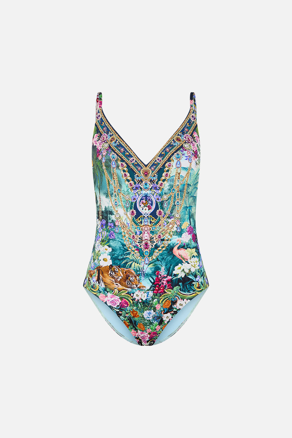 The CAMILLA V NECK FULL LENGTH BIAS SLIP DRESS MAJESTIC MILLA in our  print.