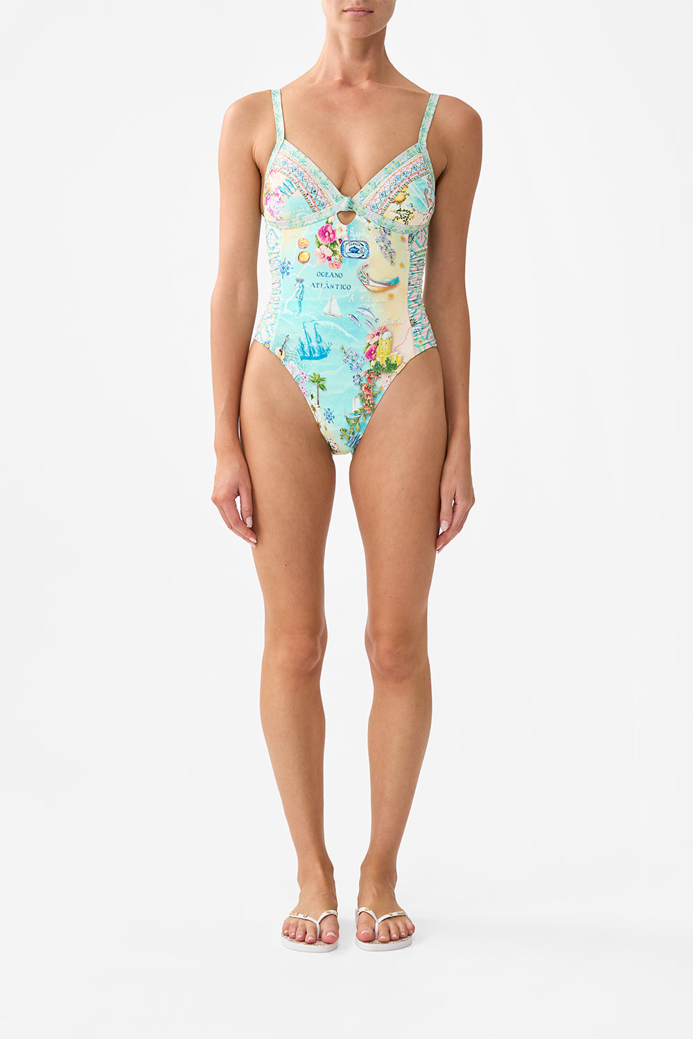 The CAMILLA BUTTON FRONT FRILL DRESS MEET ME AT THE MAJESTIC in our  print.