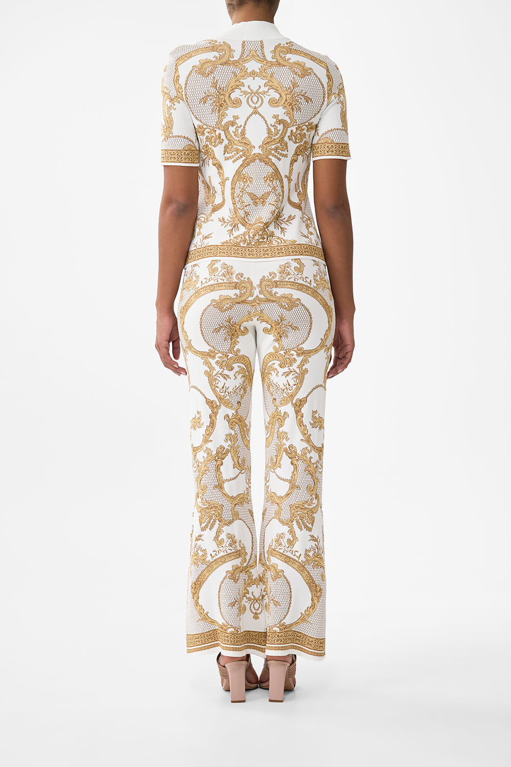 The CAMILLA Mock Neck Knit Top in our Dressing Room Drama print.